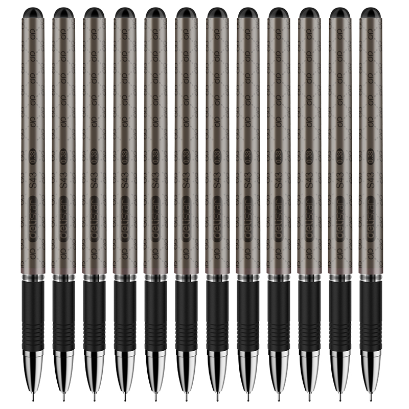得力（deli）S43 财务专用中性笔 黑色签字笔 0.38mm 12支盒