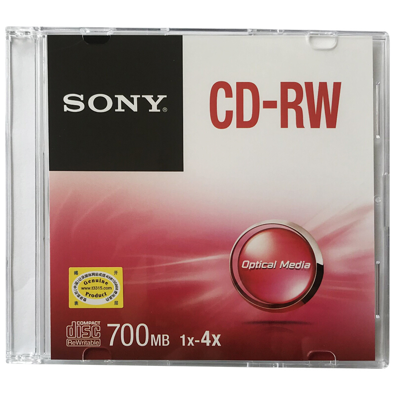 索尼（SONY） CD-RW 光盘/刻录盘 1-4速700MB 单片盒装 可擦写 空白光盘（十盘装的包装不一样） 10盒/包