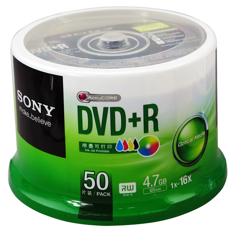 索尼（SONY） DVD+R 光盘/刻录盘 16速4.7G（50片桶装）